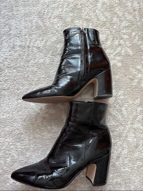 Sam Edelman Women’s Black Patent Pointed-Toe Block Heel Ankle Boots size 8